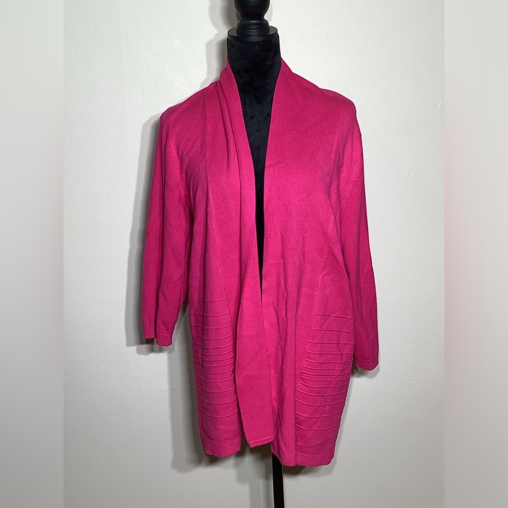 Leo + Nicole Hot Pink 3/4 Sleeve Open Front Cardigan Size XL